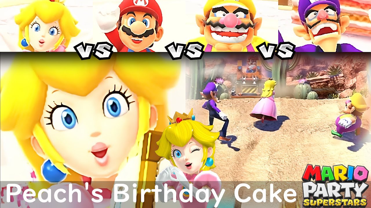 Mario Party Superstars Peach vs Mario vs Wario vs Waluigi at Peach's Birthday Cake