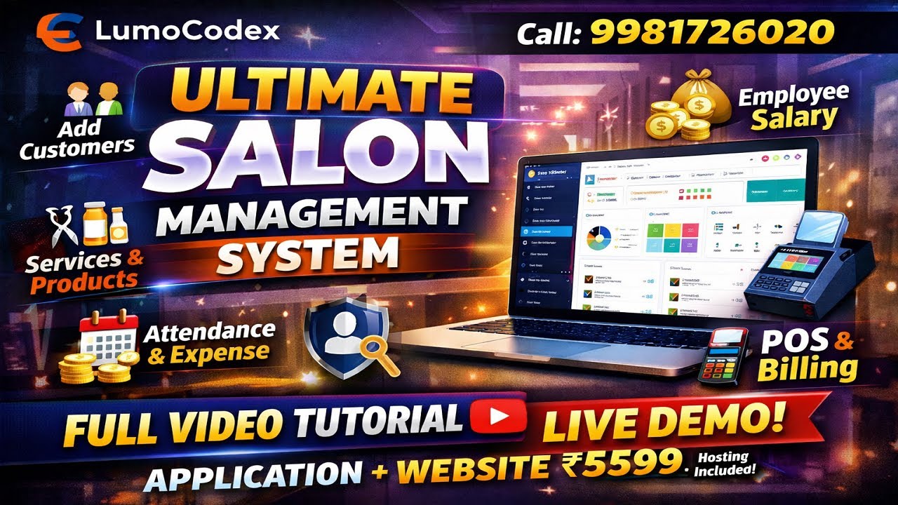 Salon Management System with Billing & POS | App + Website + Hosting Only ₹5599 | Full Tutorial