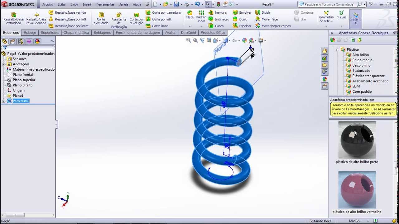Aula 5 - SolidWorks Criando uma mola - Marcelo Pereira