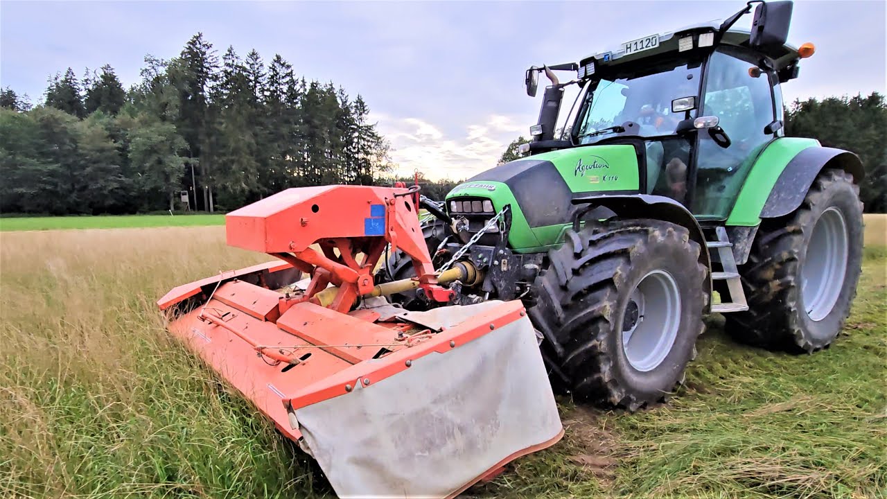 Deutz-Fahr K 110 Agrotron Power mit Frontmähwerk bei Grasernte aktiv!