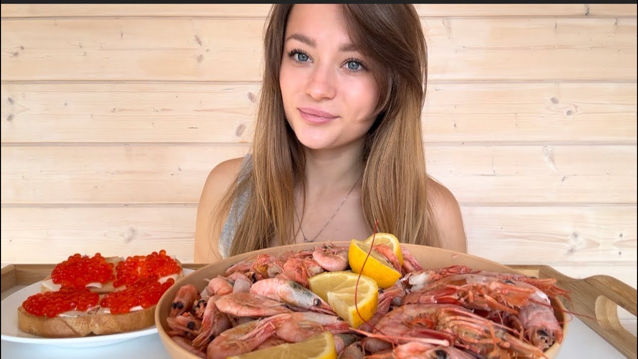 Mukbang | Мукбанг креветки, лангусты, икра. 