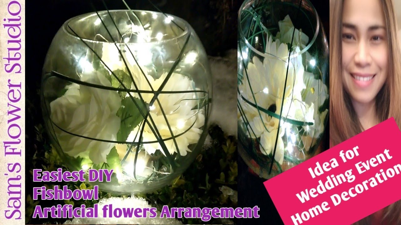 Fishbowl Artificial flowers Arrangement String Lights |Wedding Events Home Decor Special Occasions