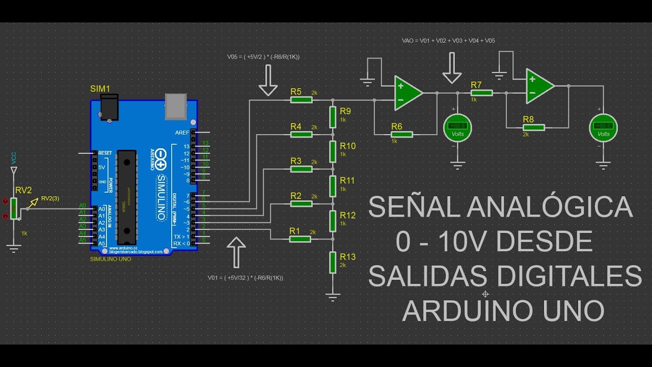 Proteus. Salida analogica de 10V con arduino uno