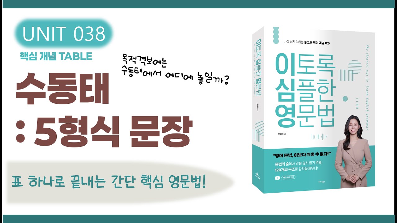 수동태: 5형식 문장 | 동사별 목적격보어와 수동태 형태 | 영어 문법 강의 (이토록 심플한 영문법 교재 UNIT 38)