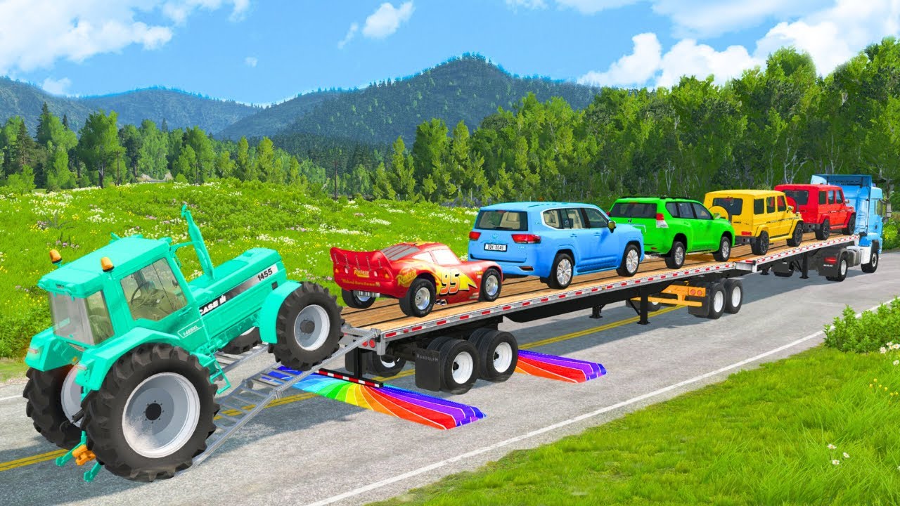 Flatbed Truck McQueen | Transportation with Truck - Pothole vs Car #14 | BeamNG.Drive Gameplay
