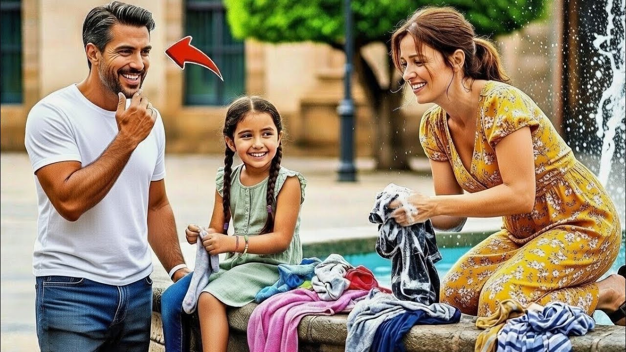 Un milonario se emociona al ver a una pequeña niña ayudando a su mamá a lavar ropa en una fuente