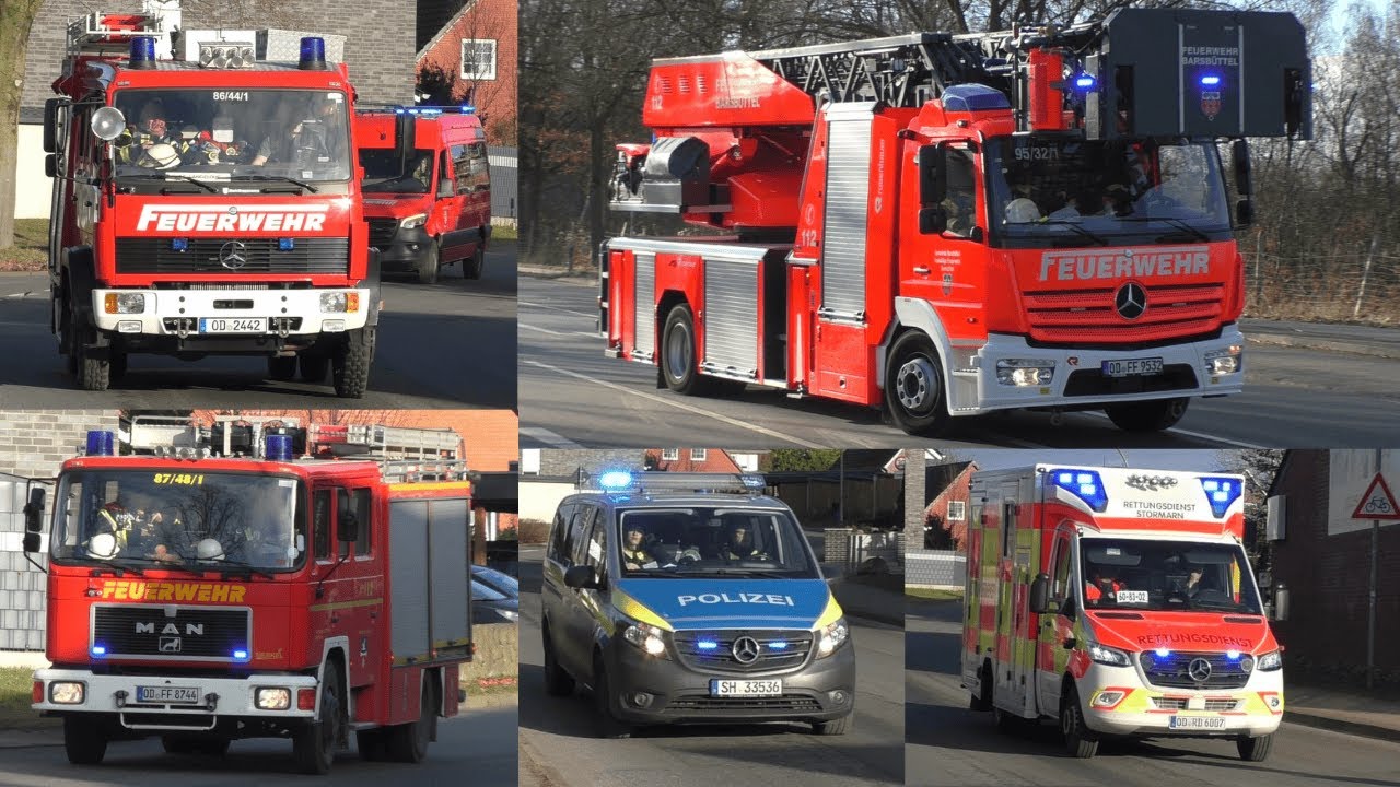 [Defektes Blaulicht an Drehleiter] Einsatzfahrten zum Schornsteinbrand in Stapelfeld Kreis Stormarn