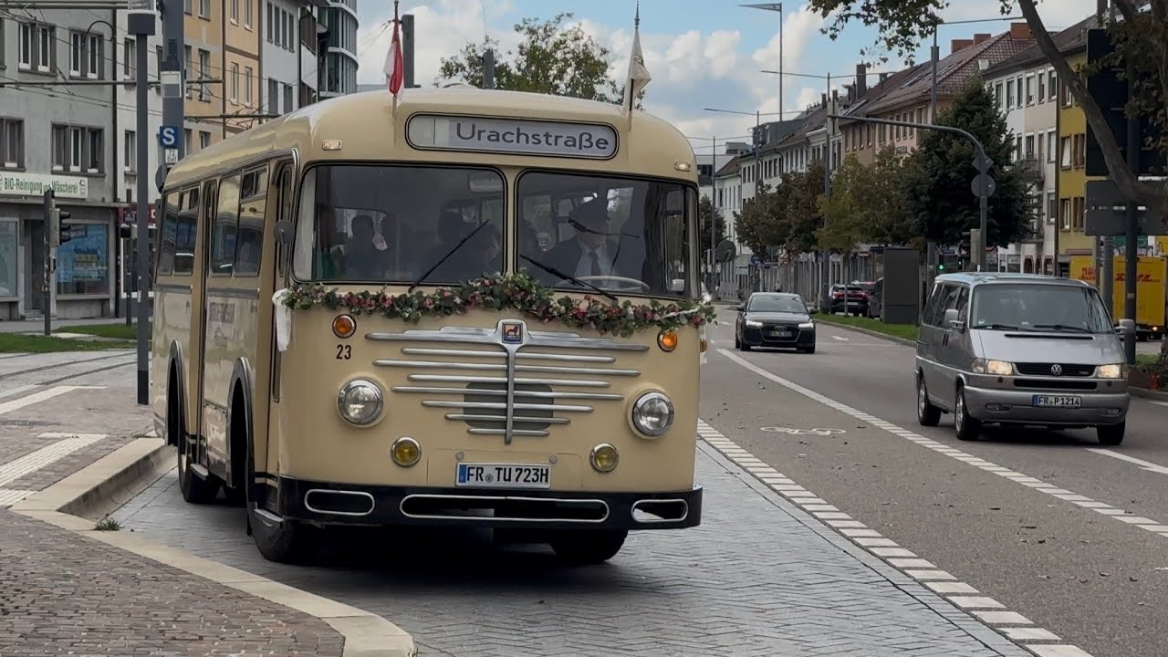 100 Jahre Bus: Jubiläumsfest im historischen Betriebshof Freiburg Oldtimer Büssing TU7, Baujahr 1956