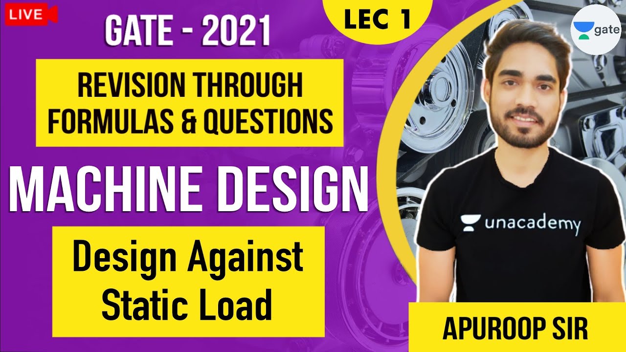 Design Against Static Load | L:1| Machine Design | Revision Through Formulas & Questions | GATE 2021