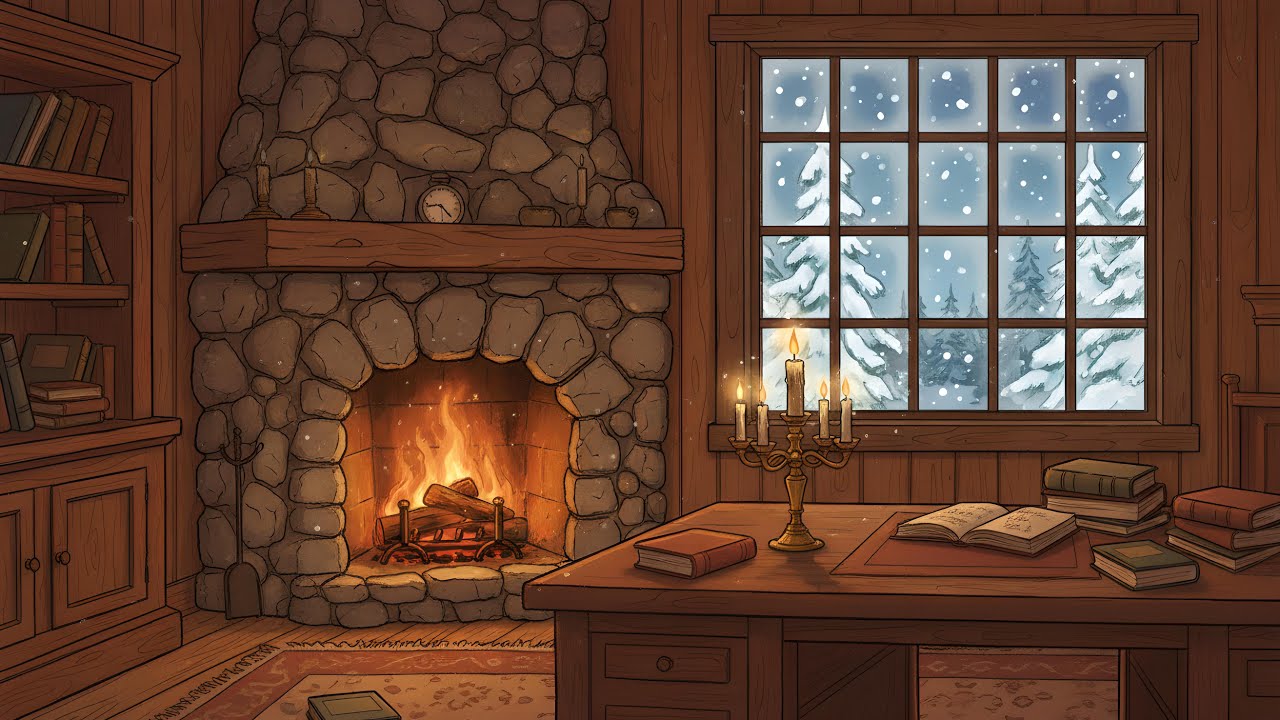 Winter Vintage 1940s Oldies Playing in Another Room & Warm Crackling Fireplace Ambience