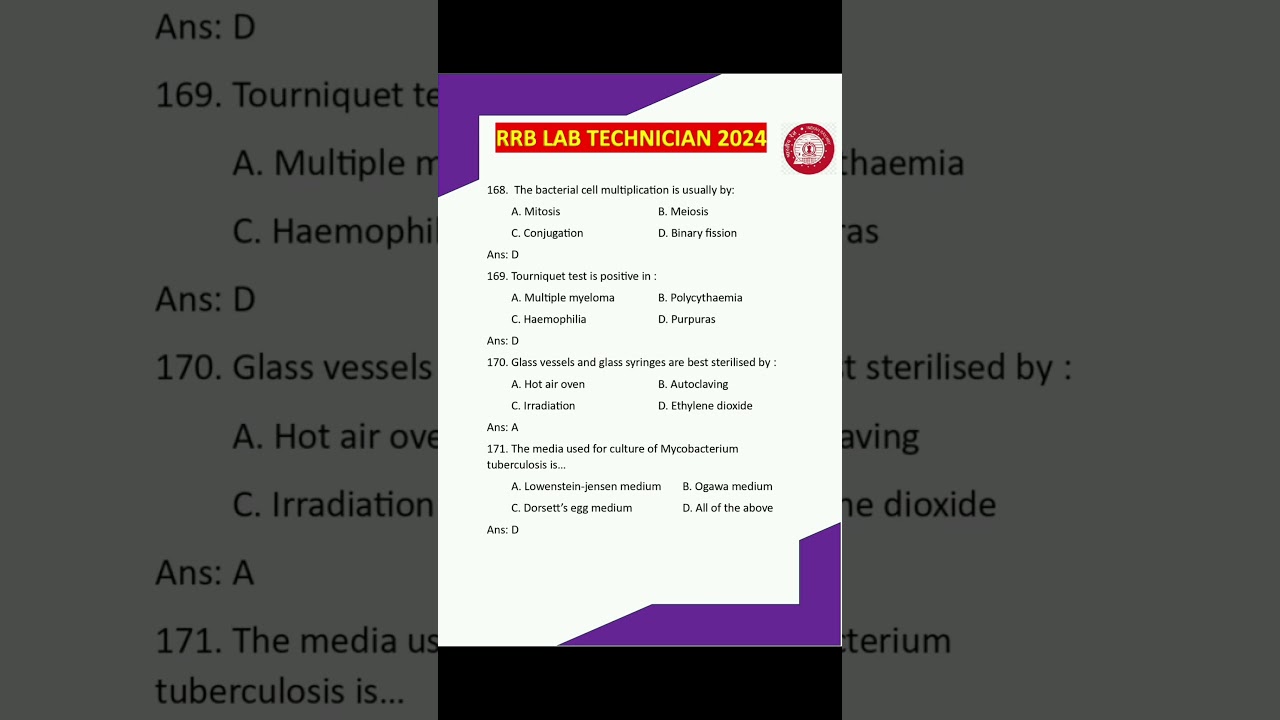 RRB LAB TECHNICIAN 2024||MCQ SOLVE || RRB LAB TECHNICIAN RECRUITMENT PREPARATION