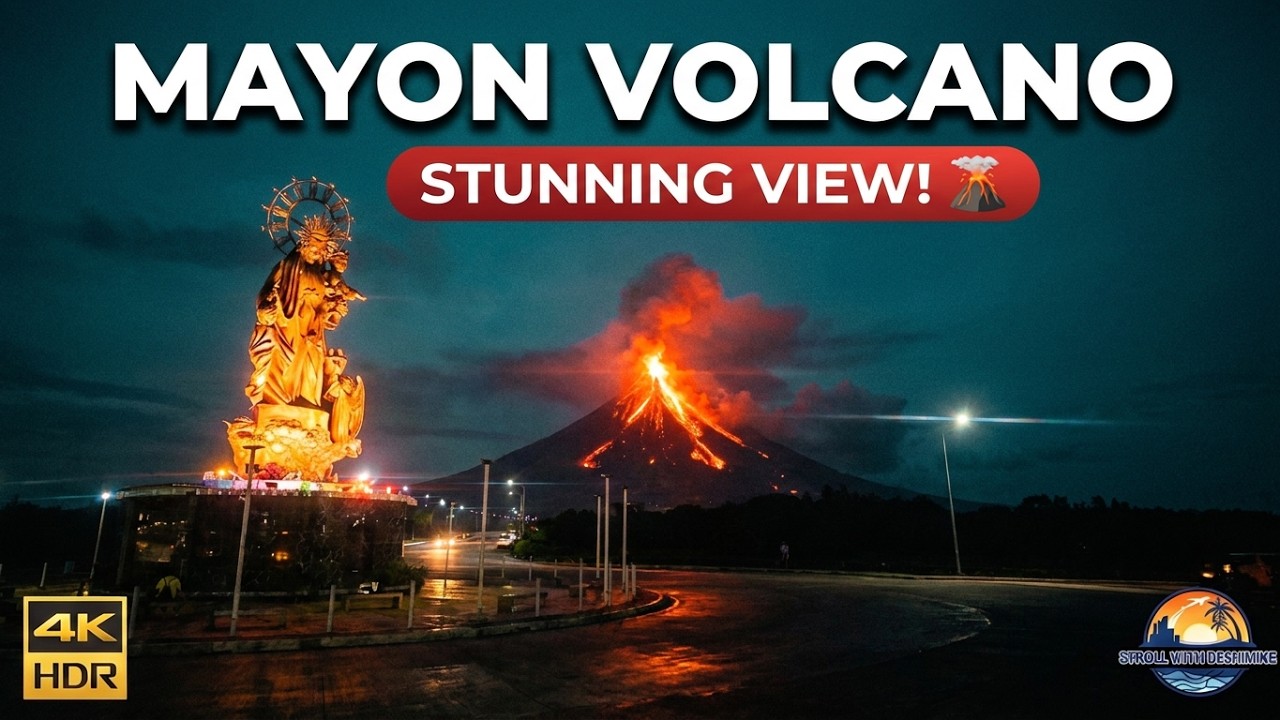 Mayon Volcano Eruption 🌋 | 🔥 Nighttime Eruption from Nuestra Señora de Salvacion Giant Statue