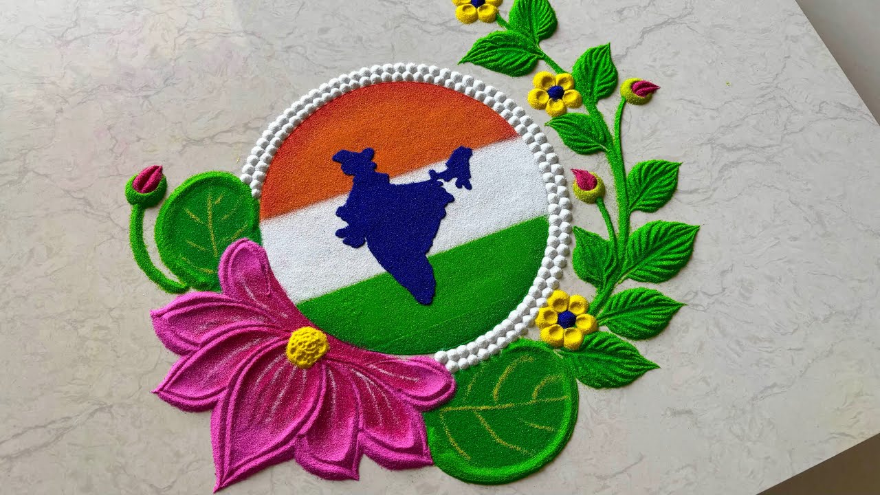 Easy and simple Republic day rangoli/ 26 jan rangoli/ satisfying video 
