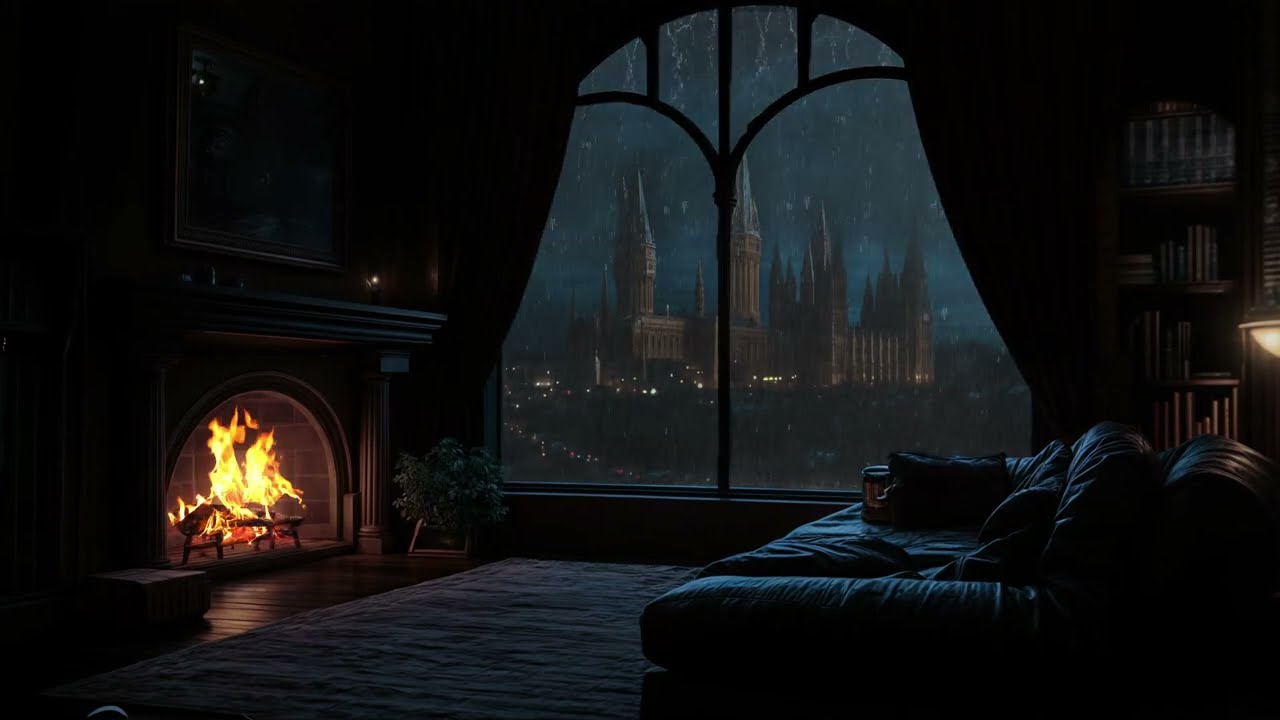 Fall Asleep Instantly with Rain Sounds 🌧️ Cozy Castle Bedroom & Fireplace for Deep Sleep