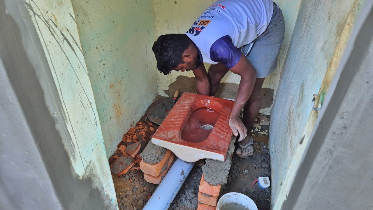 Indian Toilet Construction _Techniques to Installation Pipe Line and Toilet Seat Accurately