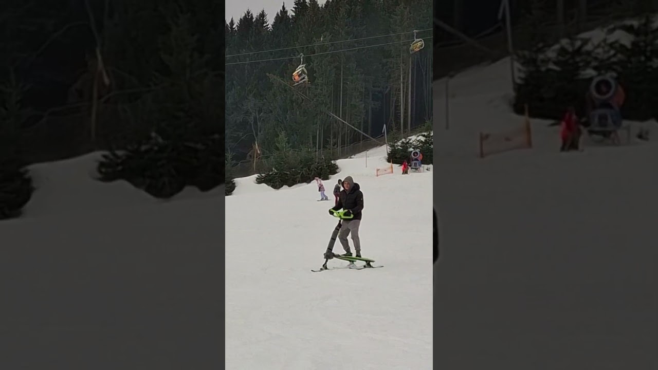 Their 2nd ride in life on Skki Trikke #trikke #ski #skki #czarnagoraresort
