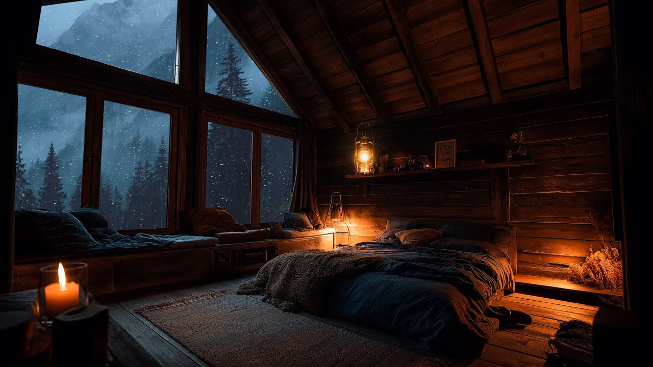 Thunderstorm & Rain in Cozy Mountain Cabin - Heavy Rain for Sleep, Study and Relaxation, Meditation