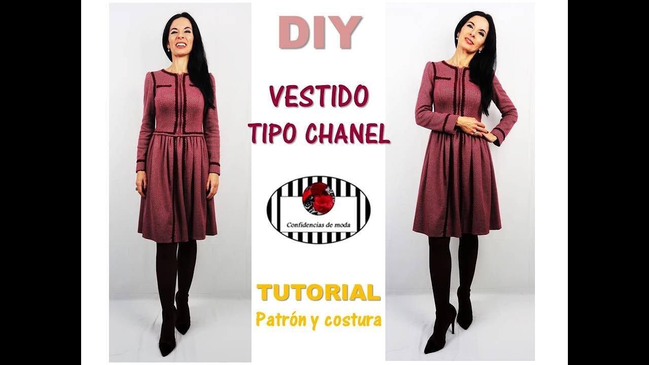 DIY. Cómo hacer un vestido TIPO CHANEL. Patrón (moldes)  y costura