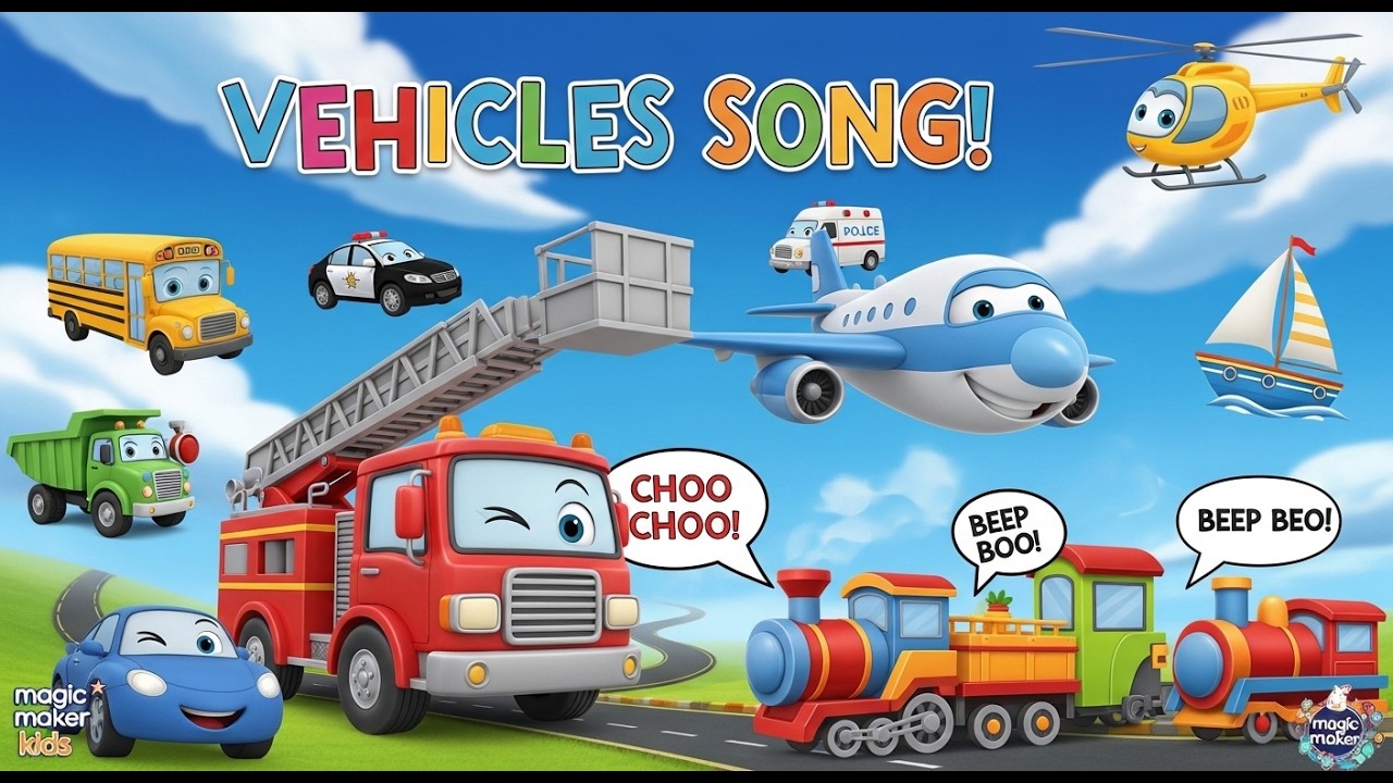 Vehicles Song for Kids | Cars, Trucks, Trains & Planes | Nursery Rhymes & Kids Songs