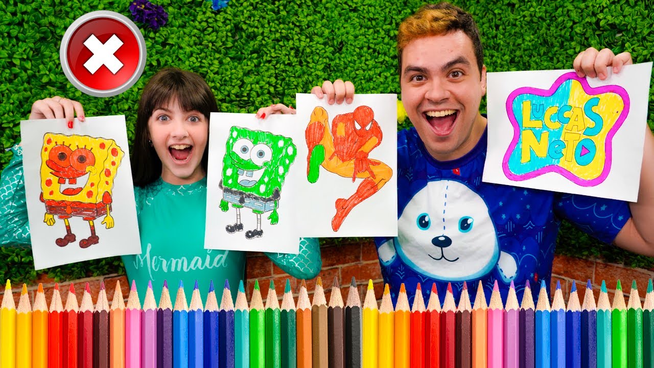 LUCCAS E GI COLORINDO COM APENAS 3 CORES - DESAFIO