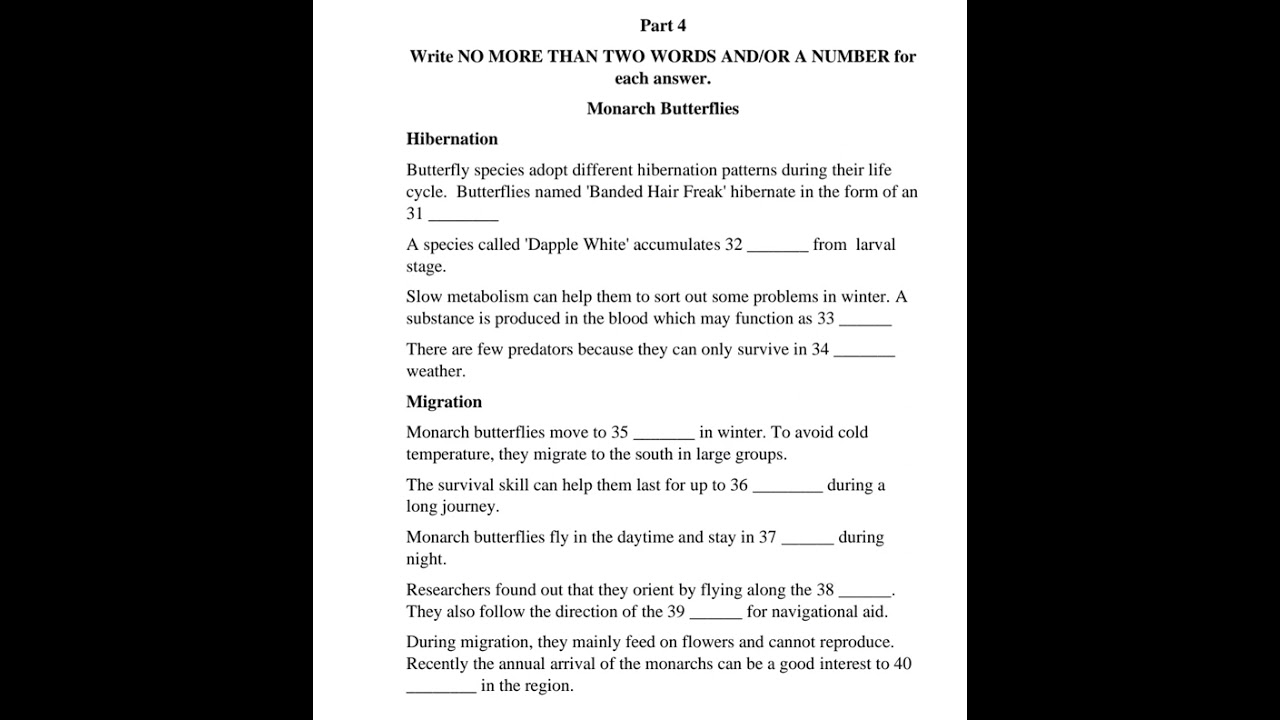 Real exam listening test | Section 4 | Monarch Butterflies or Butterfly hibernation and migration
