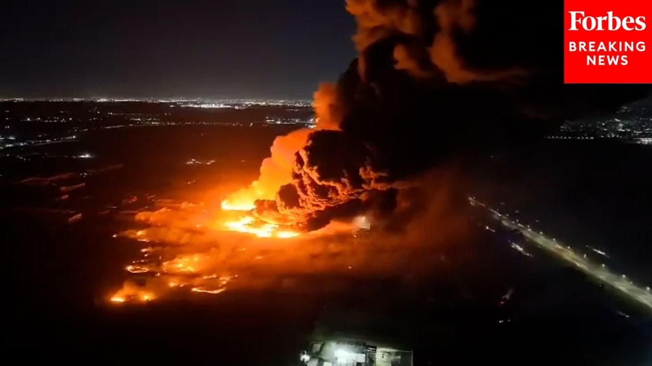 Drone Footage Captures Extent Of Fire From Chemical Plant Explosion In Ezeiza, Argentina