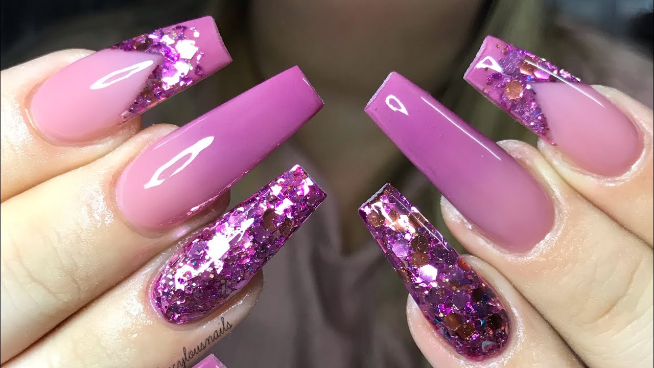 Acrylic Nail Tutorial | ombré glitter & smilelines