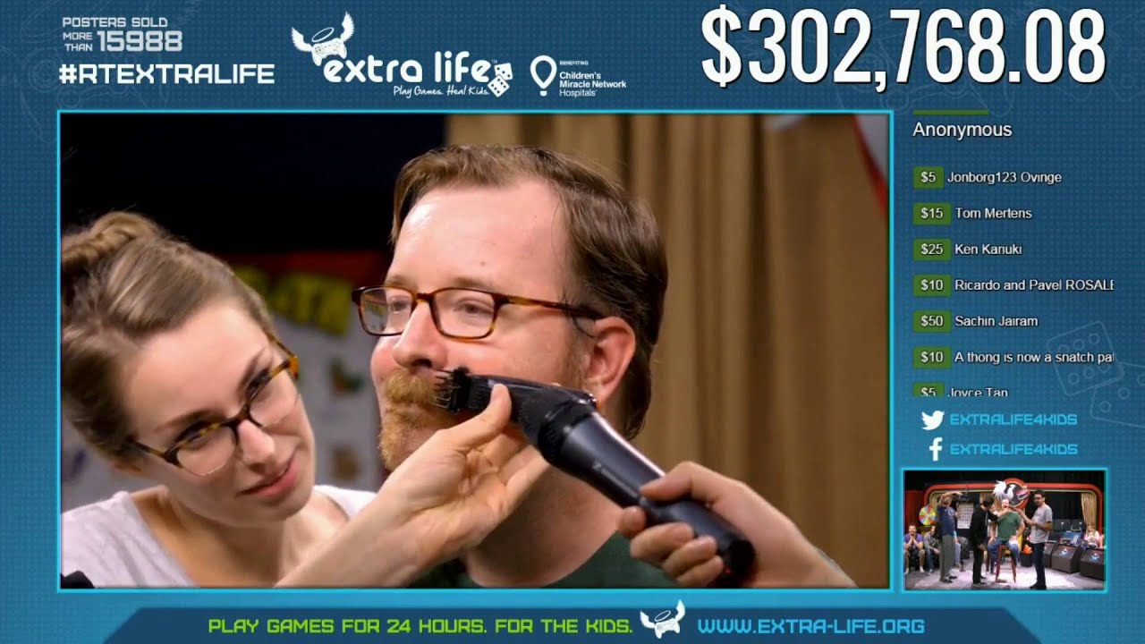 Jack Pattillo getting his beard shaved! RT ExtraLife 2015 #RTExtraLife