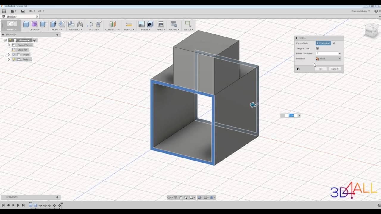 Урок 8. AUTODESK FUSION 360. ВКЛАДКА MODIFY [ИНСТРУМЕНТЫ - SHELL, DRAFT, SCALE. COMBINE, MOVE]