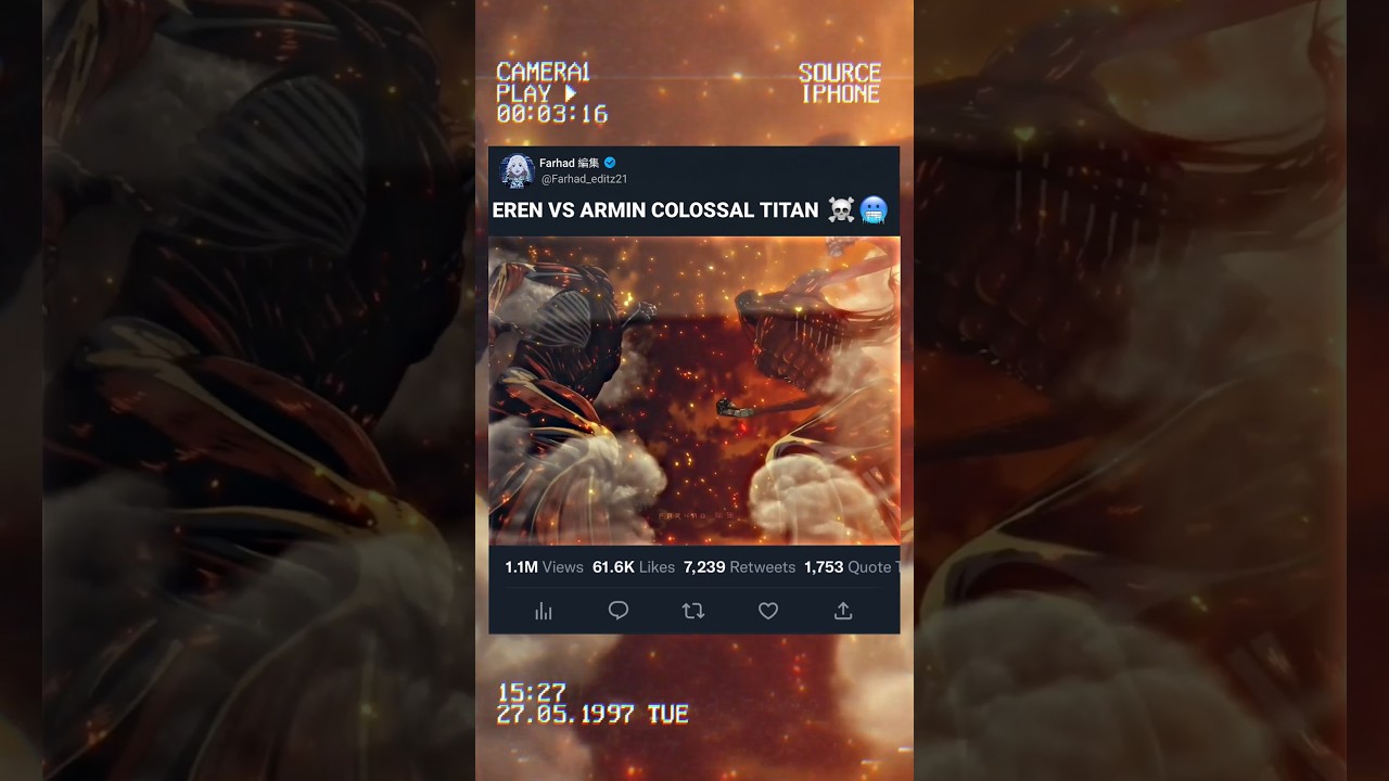 Eren Vs Armin Colossal Titan ☠️ 🥶#shots #aot #armin #colossaltitan#erenyeager #ytshorts #eren#foryou