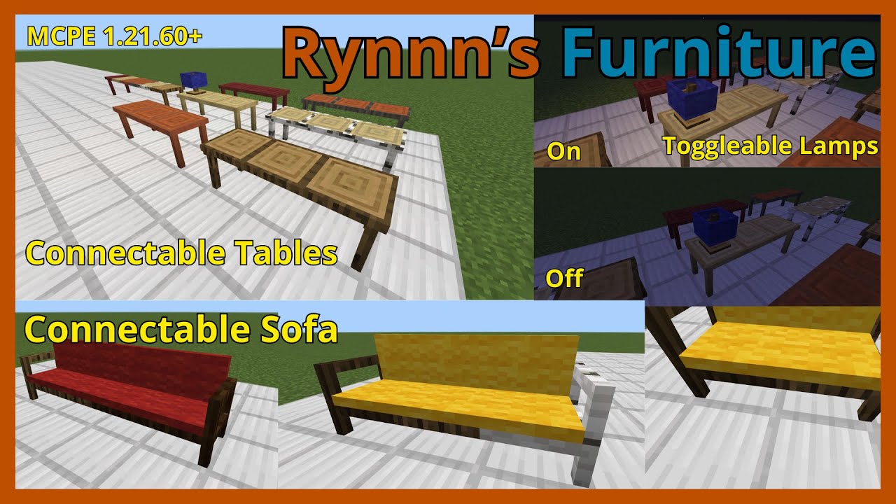 Connectable Sofa/Tables and Toggleable Lamps | Rynnn's Furniture Add-on MCPE 1.21.60+