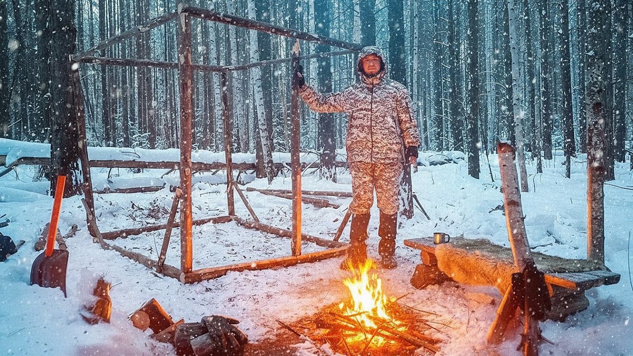 Alone in the wild: can i build a winter camp before dark? Part 1.