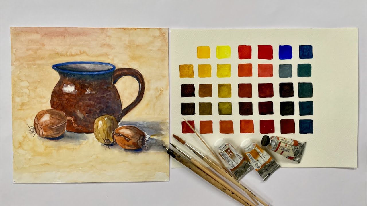 Teil 2, Aquarell malen lernen : Ein Stillleben mit Erdfarben malen (absolute Anfänger)