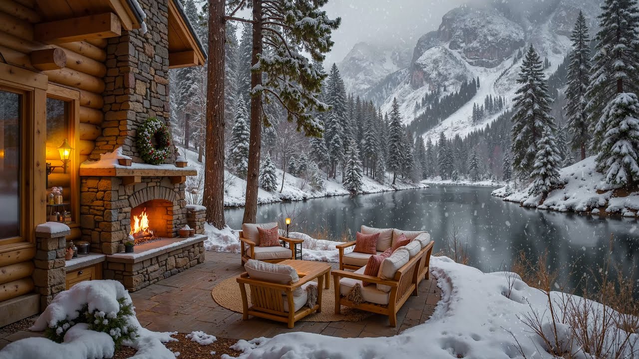 Relaxing Winter Snowfall with Fireplace Ambience ❄️ Relaxing Piano Fireplace Music for Study, Focus