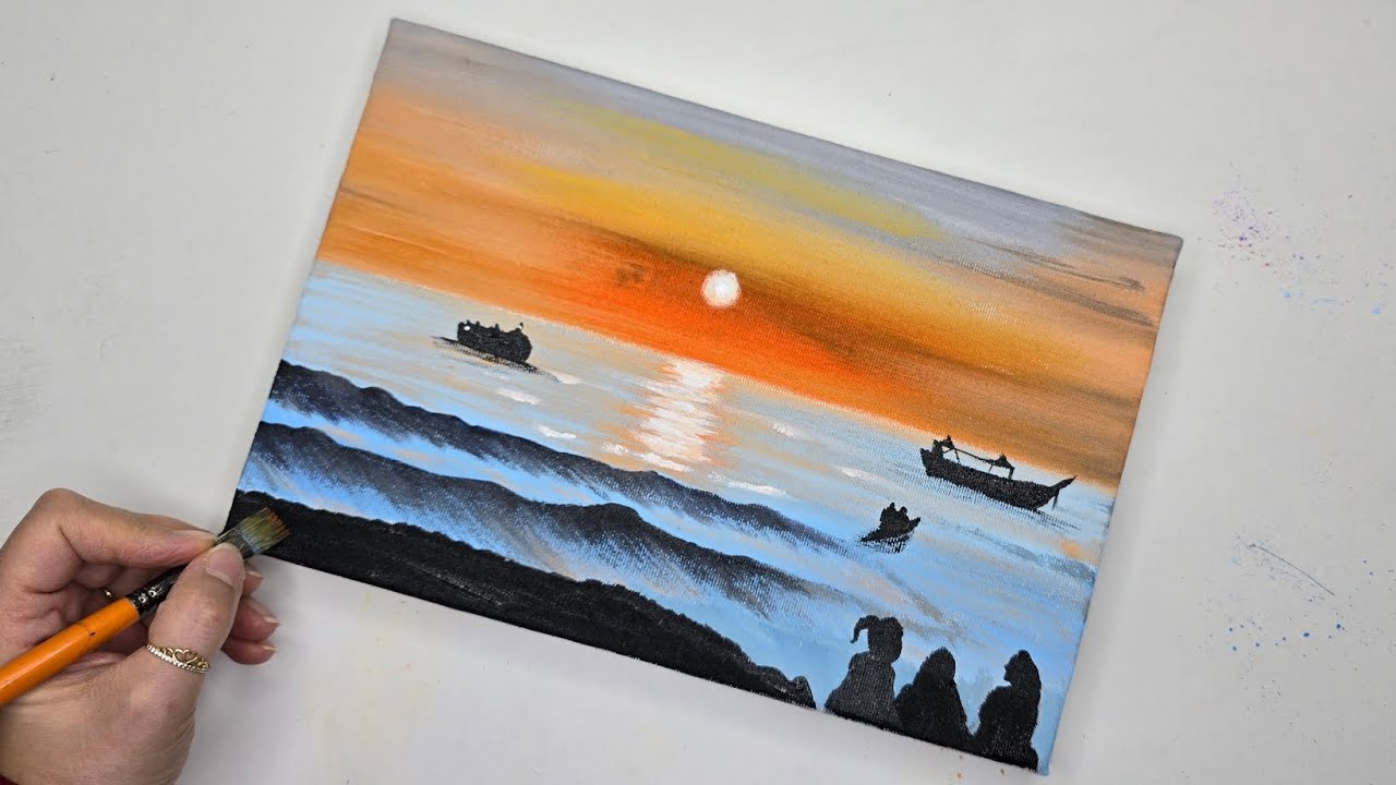 Easy way to paint busy beach/easy acrylic painting 