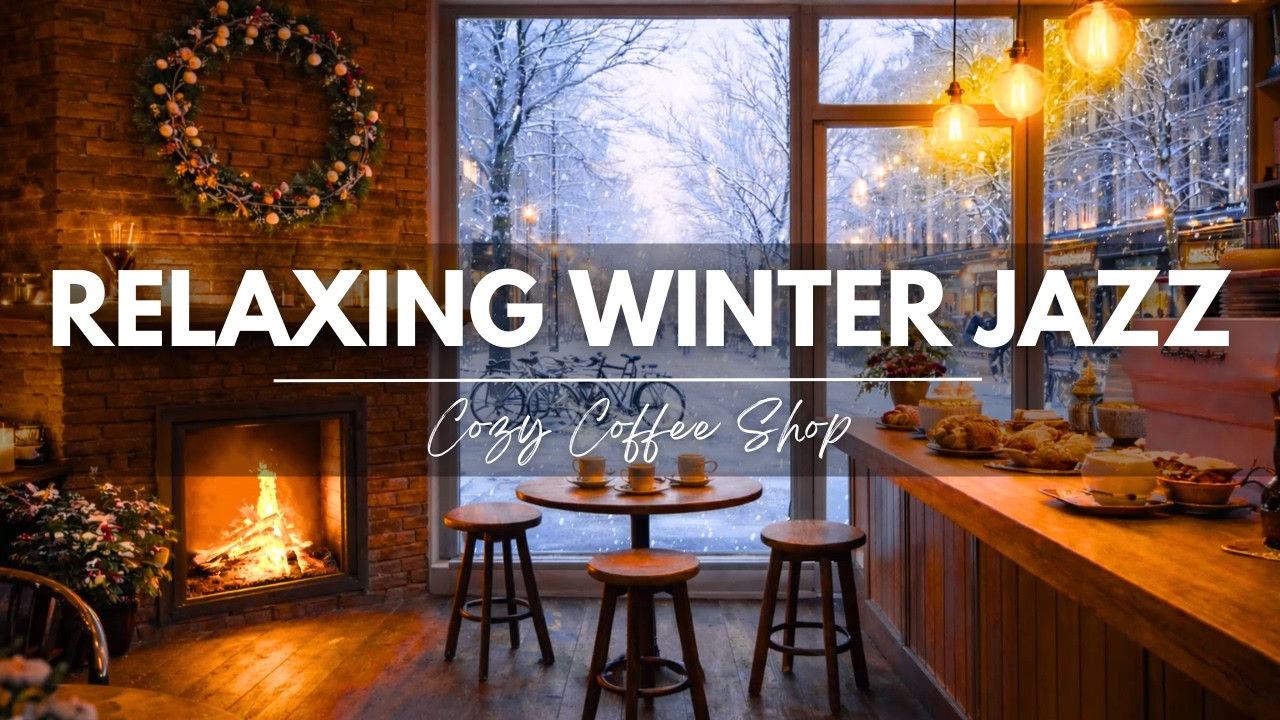 Snowfall City Jazz Café ☕ Warm Rooftop Ambience & Fireplace | Smooth Jazz for Relaxing Afternoon