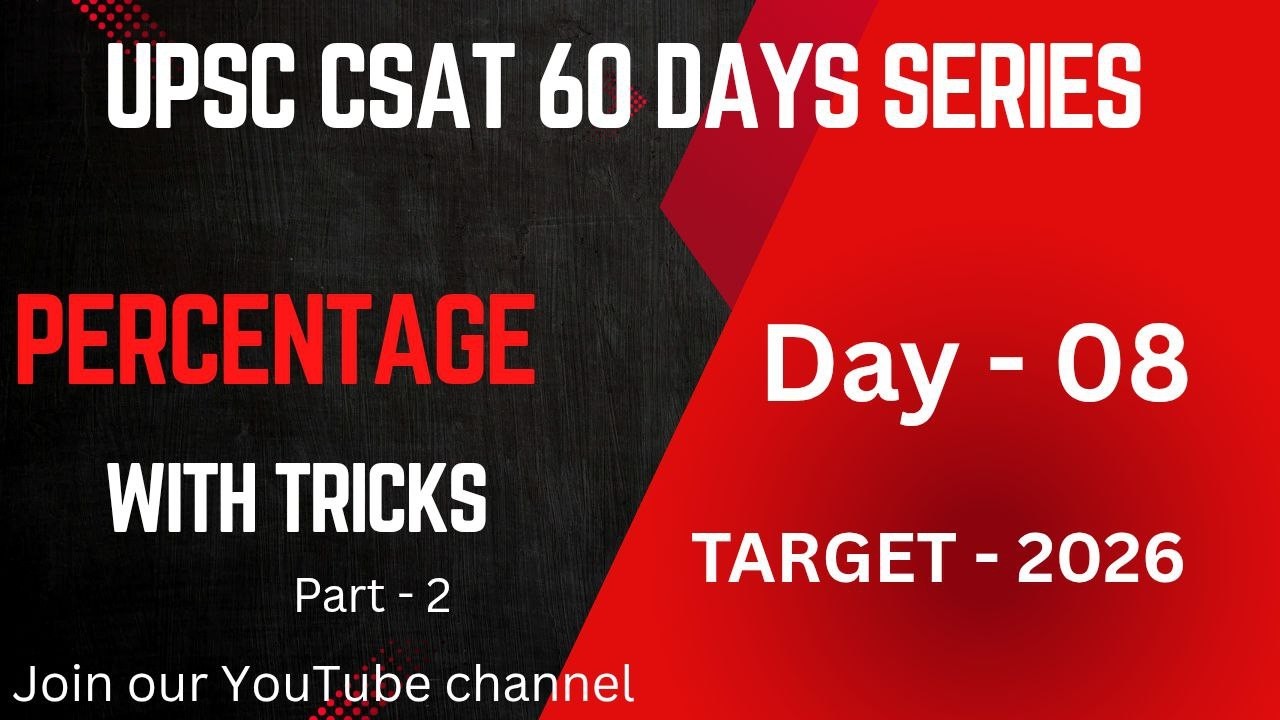 Percentage UPSC CSAT CLASS-8(part-2) |  60 days 60 marathon class 2026 #csat  #csat2026 #mathtrick