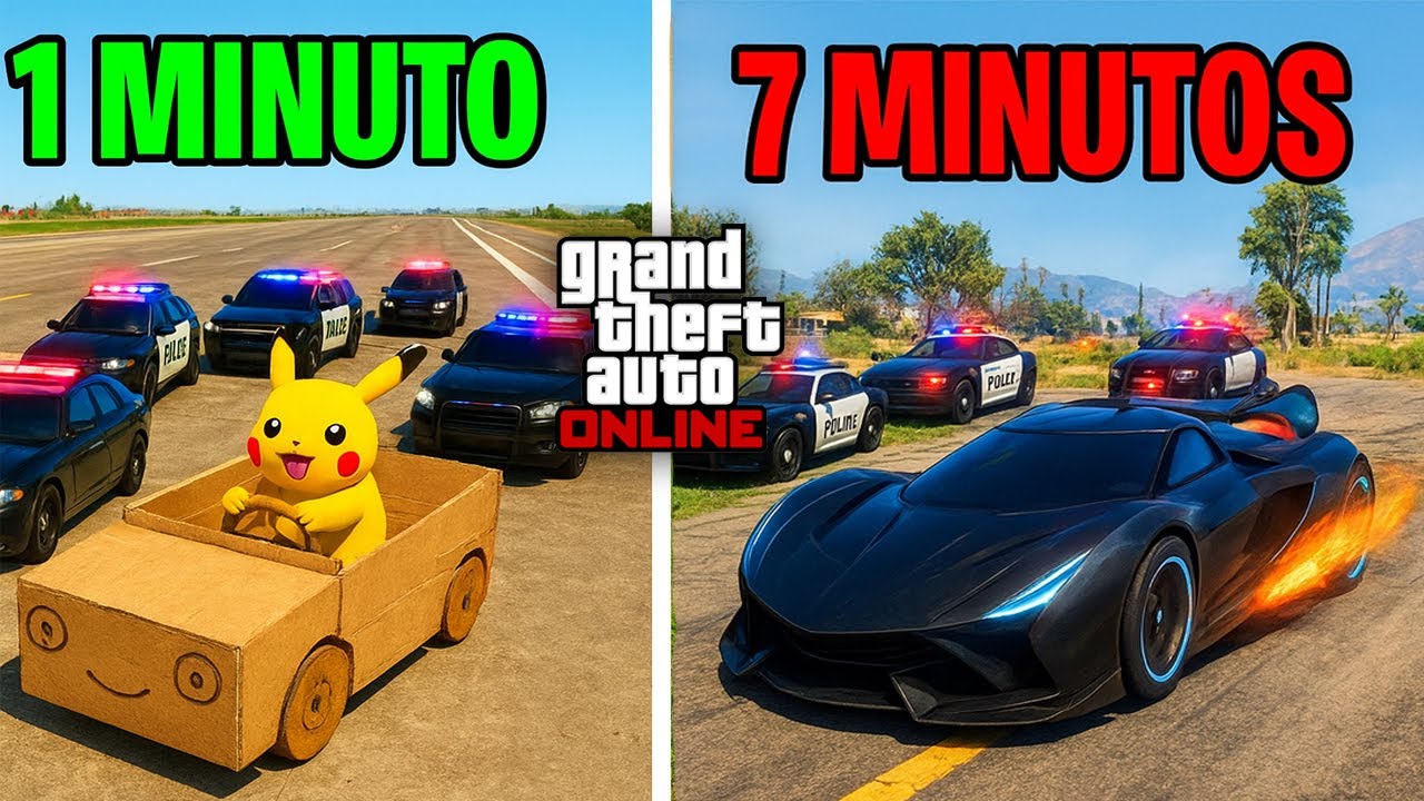 ESCAPANDO de la POLICÍA pero mi COCHE MEJORA cada MINUTO! ESCAPADA ÉPICA!! - GTA 5 Online