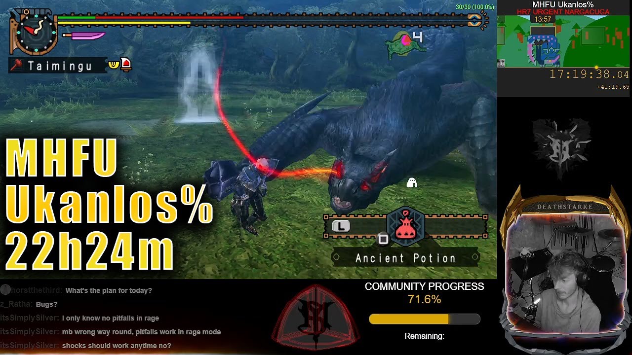 MHFU Any% / Ukanlos% Speedrun by Deathstarke (22h24m IGT)