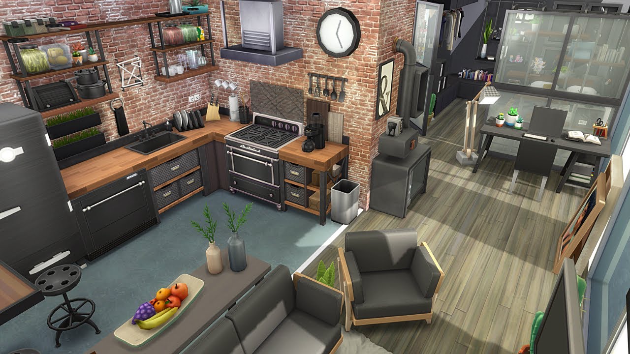 TINY INDUSTRIAL APARTMENT 🌆 SIMS 4 SPEED BUILD STOP MOTION (1310 21 CHIC STREET, NO CC)