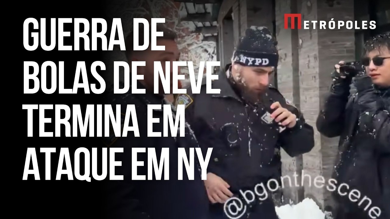Policiais de NY tentam conter guerra de bolas de neve e são atacados