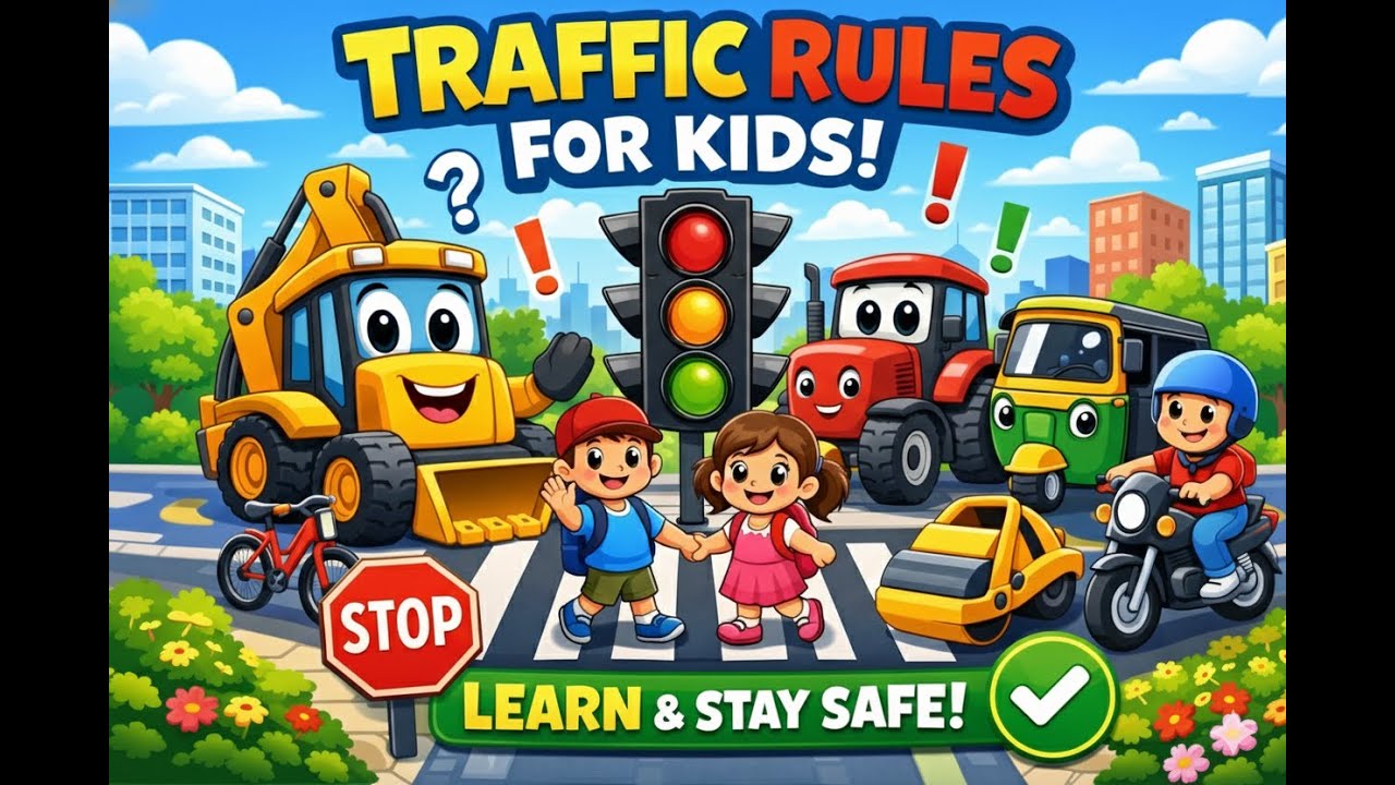 road roller cartoon  , tractor cartoon  ,  road roller cartoon  ,  traffic rules for kids.