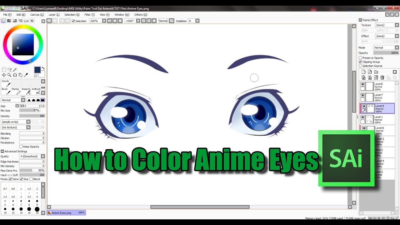 How to Color Anime Eyes with Paint Tool Sai - Cel Shading Tutorial