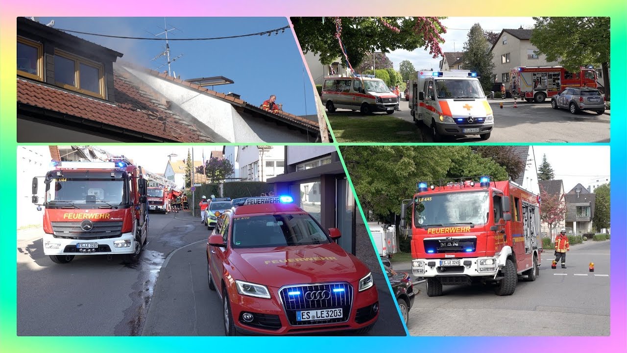 [RAUCH aus dem DACH in LEINFELDEN] - FEUERWEHR löscht DEHNFUGENBRAND mit LÖSCHLANZE - [E]