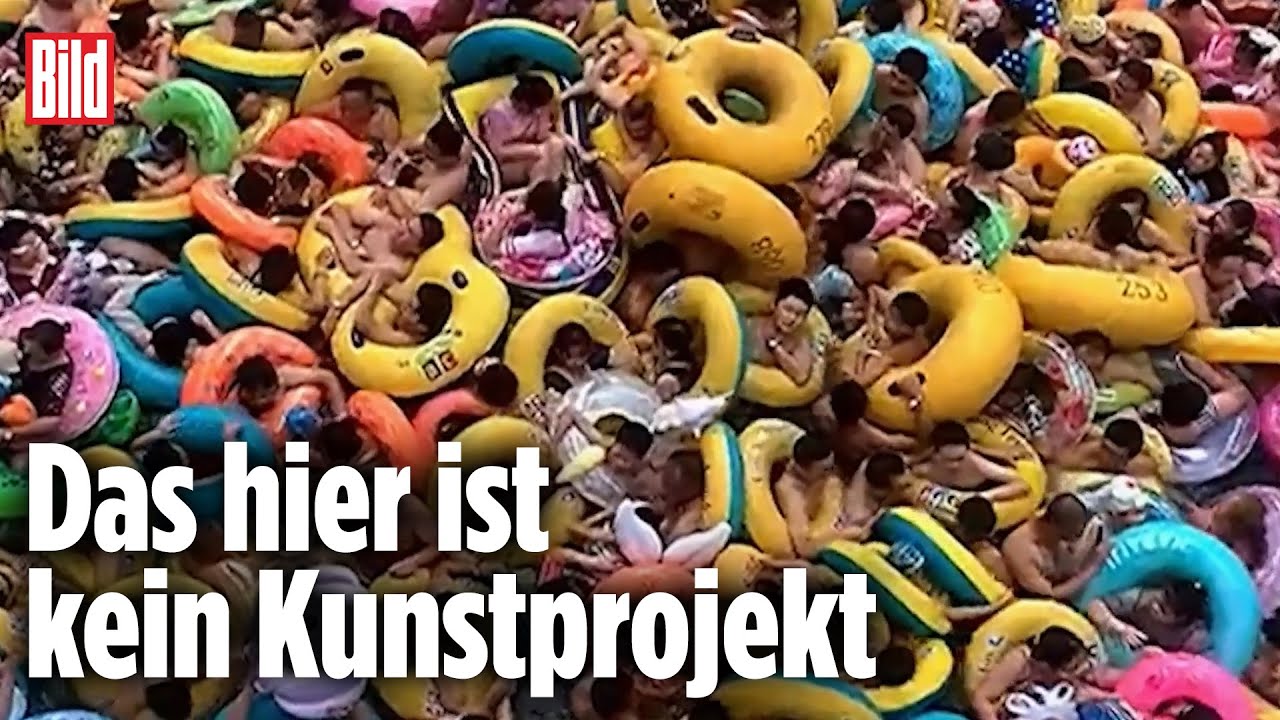Quetsch-Wahnsinn im &uuml;berf&uuml;llten Schwimmbad: Tausende Menschen im Wasserbecken | China