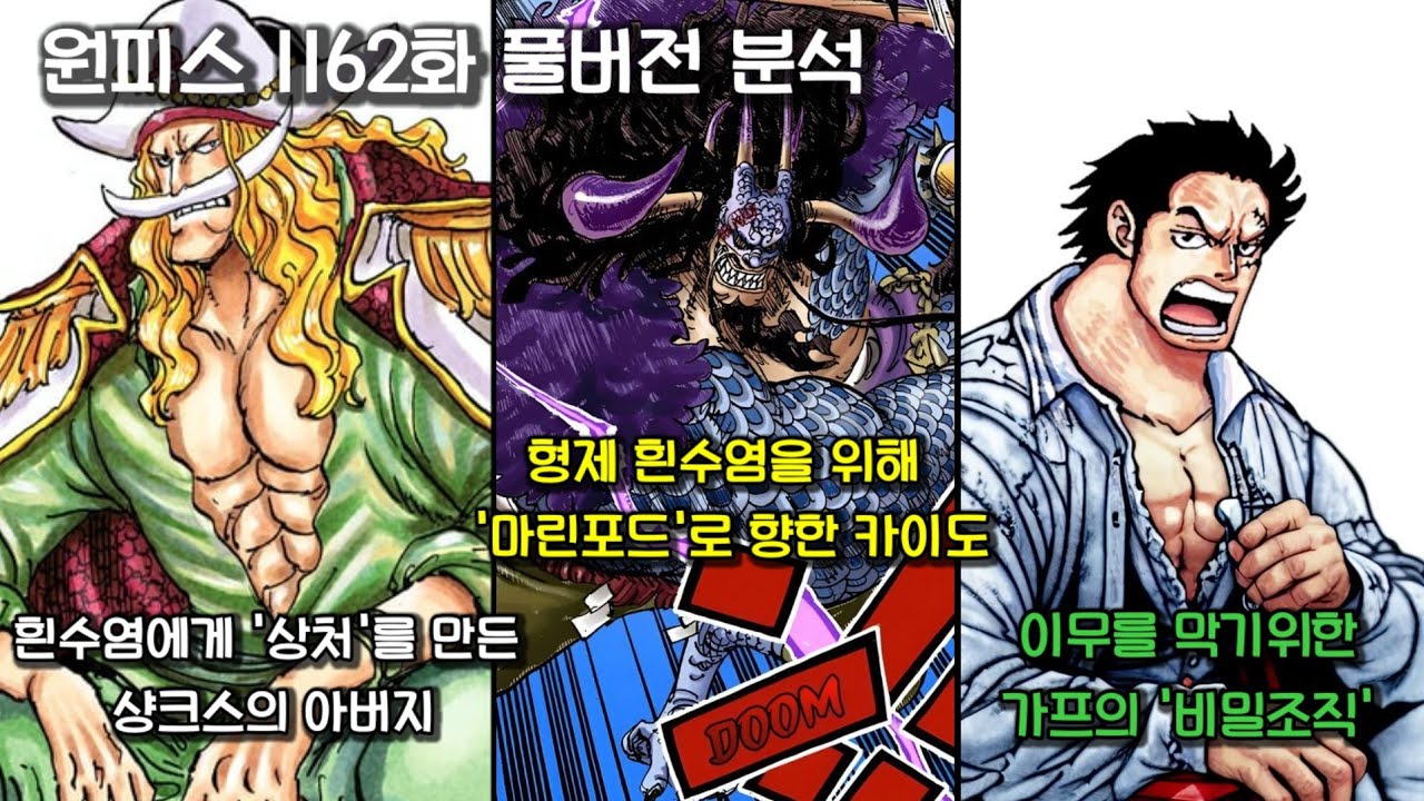 [원피스 1162화 풀버전 분석] 이무를 막기위한 가프의 비밀조직 그리고 흰수염의 상처와 카이도의 진실