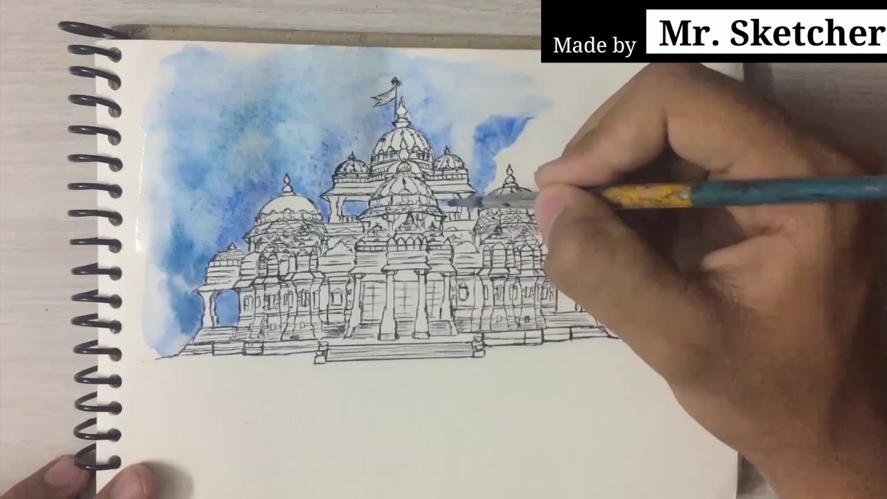 How to draw Akshardham Temple (Easy Drawing) | Mr Sketcher