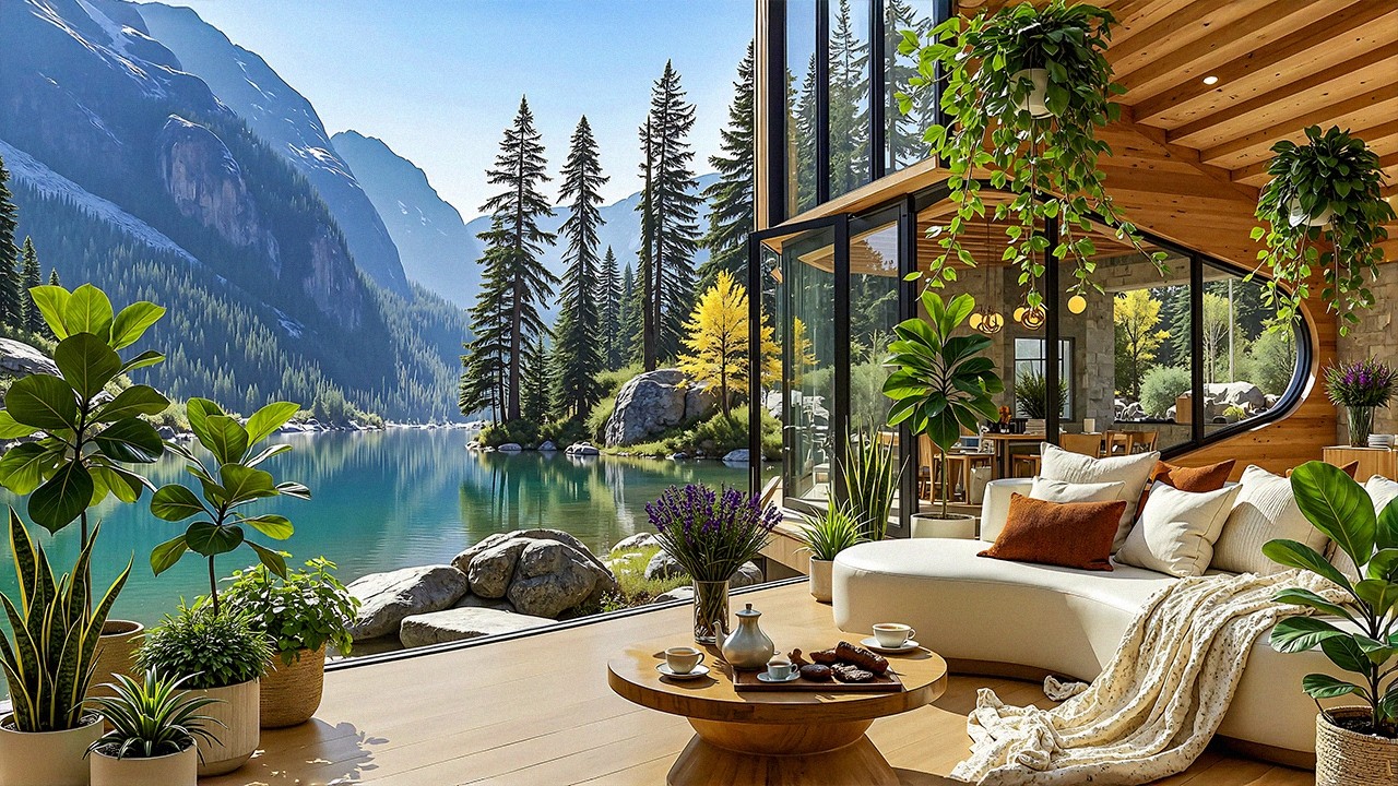 Cozy Modern Lakeside Jazz Nature Home | Relaxing Ambience for Stress Relief
