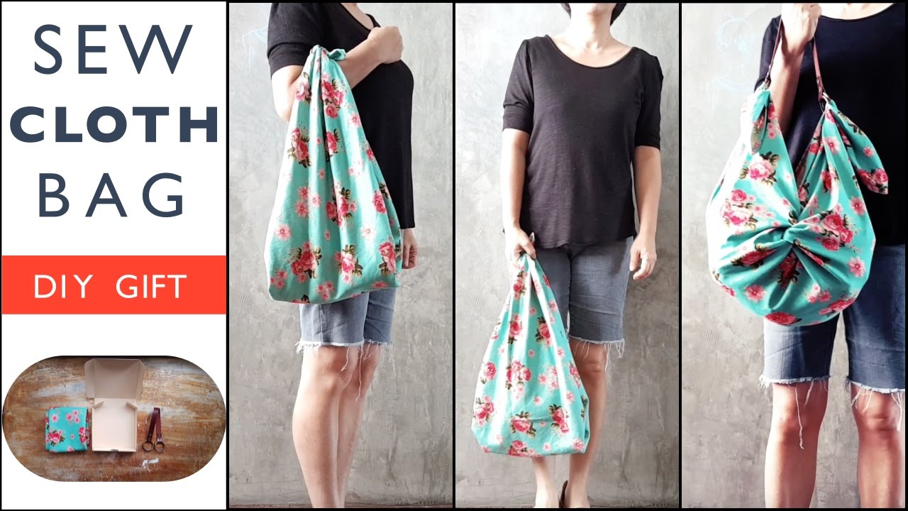 DIY GIFT : Sew Cloth Bag with Leather Strap, Furoshiki Style !
