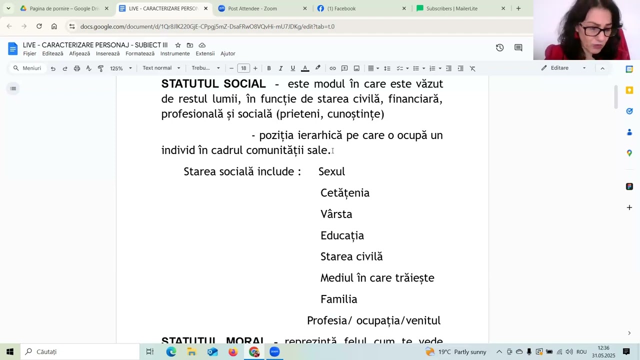 Statut social, moral, psihologic.